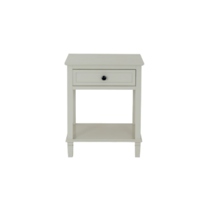 BELMONT Collection 1 Drawer Side Table in white wood with textured detailing and single storage drawer.