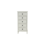 Belmont Collection 5 Drawer Tallboy in white wood with detailed grain finish and five storage drawers.