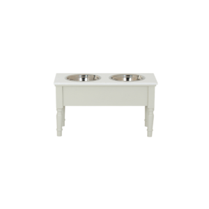 BELMONT Collection Pet Feeder Table in white wood with sleek design for modern interiors.