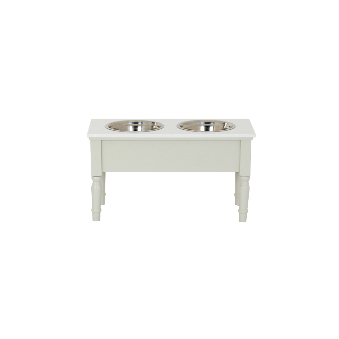 BELMONT Collection Pet Feeder Table in white wood with sleek design for modern interiors.