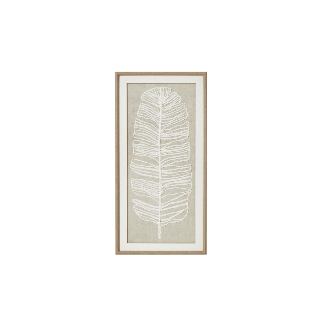 Large Plume White Feather Art in handcrafted beaded frame with brown, grey, and white accents for luxe wall décor.