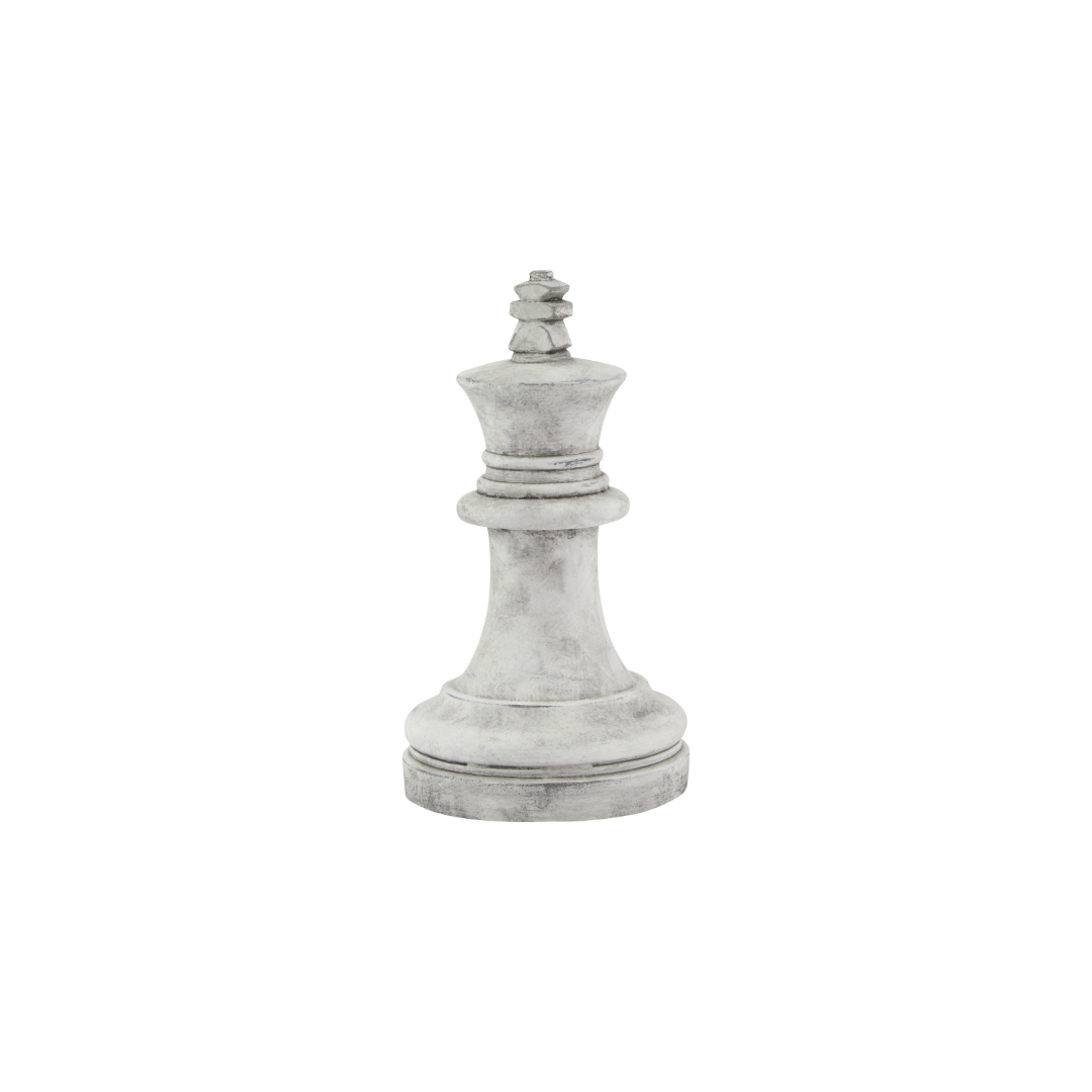 ATHENA Stone King Chess Piece in white ceramic with artisan-carved stone detailing for luxury interior styling.