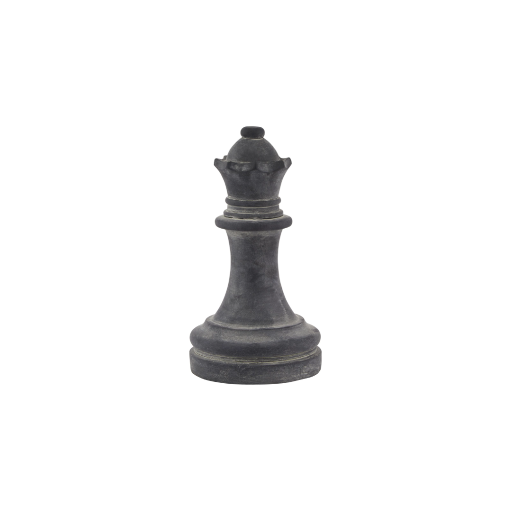 AMALFI Grey Queen Chess Piece in monochrome grey ceramic, sculptural d&eacute;cor accent for luxury styling.