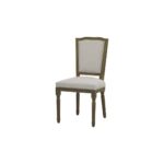 Ripley Grey Dining Chair with woven upholstery, washed wood frame, and silver stud detailing.