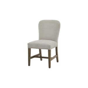 Cobham Grey Dining Chair with weathered oak frame, grey upholstery, and antique brass stud detailing.