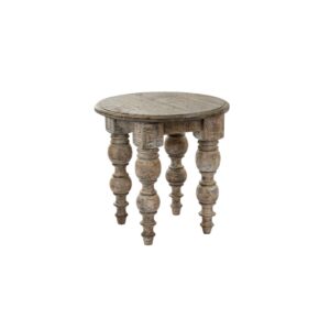 Rutland Collection round wooden side table in warm brown finish.