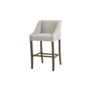 Epsom Grey Bar Stool with light grey fabric upholstery and wooden frame.