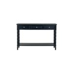Contour Collection black wooden console table with three drawers.