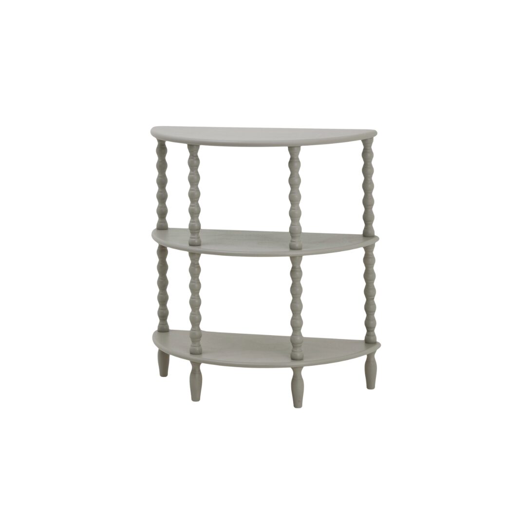 CAMDEN Half Moon Table with three grey wooden tiers and curved half-moon design for stylish display.