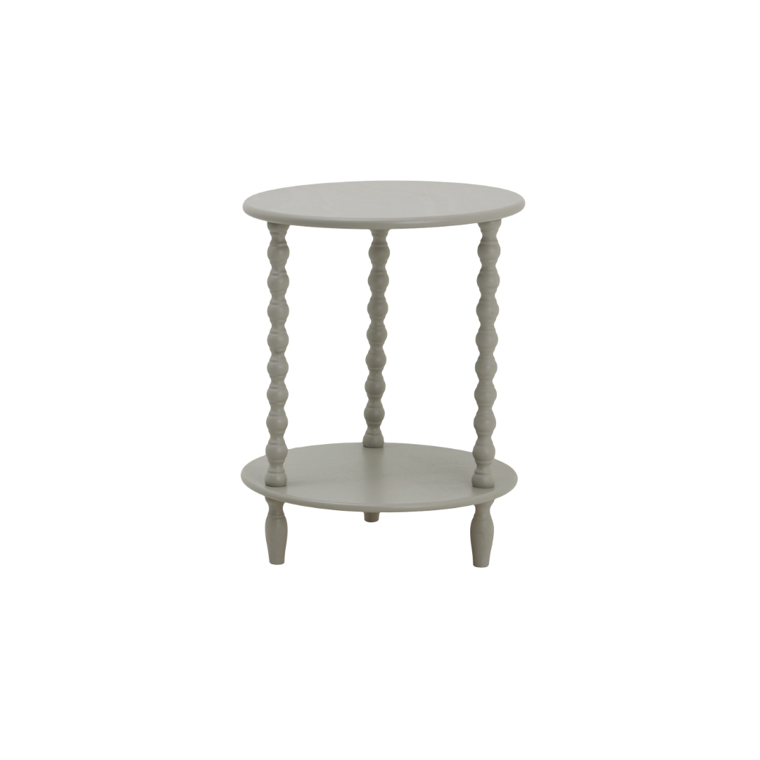 CAMDEN Round Side Table in grey wood with circular design and modern minimalist profile.