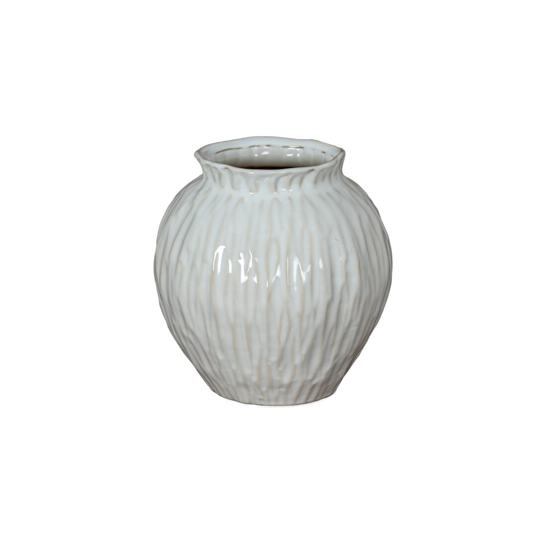 NUMA Round Vase – white ceramic vase with rounded form and minimalist finish, ideal for modern and Scandinavian interiors.
