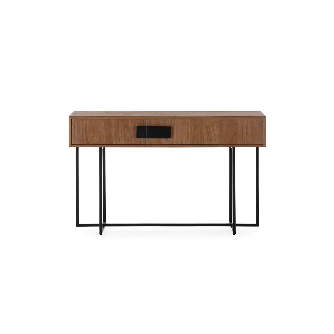 BEZO Walnut Console Unit – walnut elm wood console with black iron frame, modern design for luxury contemporary interiors.