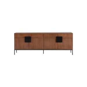 BEZO Walnut Sideboard – modern walnut elm wood cabinet with black iron frame and handles, luxury contemporary storage furniture.