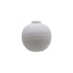 TIBER Matt White Ceramic Vase – minimalist round white ceramic vase with matte finish and textured surface, perfect for modern interiors.