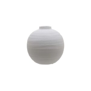 TIBER Matt White Ceramic Vase – minimalist round white ceramic vase with matte finish and textured surface, perfect for modern interiors.