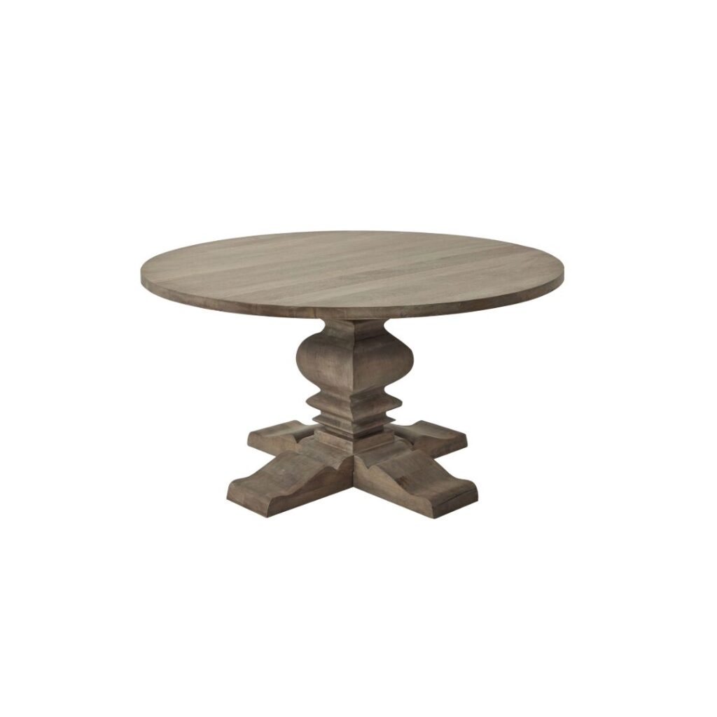 COPGROVE Collection Round Pedestal Dining Table &ndash; Handcrafted Hardwood Table with Washed Brown Finish and French-Inspired Design