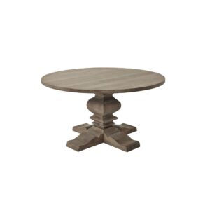 COPGROVE Collection Round Pedestal Dining Table – Handcrafted Hardwood Table with Washed Brown Finish and French-Inspired Design