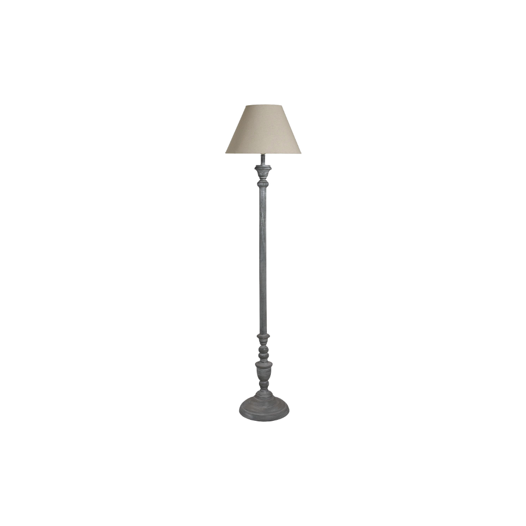 ITHACA Floor Lamp – Handcrafted Floor Lamp with Neutral Washed Wood Base and Linen Shade