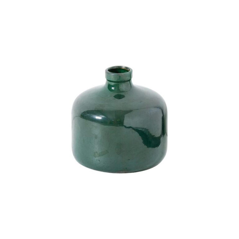 GARDA Emerald Glazed Eve Vase &ndash; Handcrafted emerald ceramic vase with distressed glaze