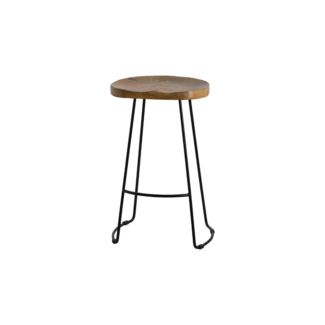 FRANKLIN Hardwood Shaped Bar Stool – industrial wooden seat bar stool with metal frame