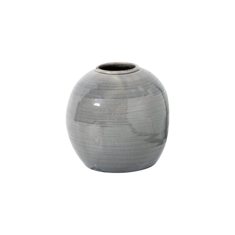 GARDA Grey Glazed Tiber Vase &ndash; Handcrafted grey ceramic vase with distressed glaze and elegant finish, ideal for versatile home or retail displays.