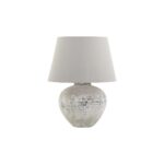 REGOLA Large Stone Ceramic Lamp – Handcrafted stone-effect ceramic lamp with light grey fabric shade, ideal for modern and rustic interiors.