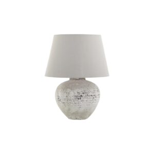 REGOLA Large Stone Ceramic Lamp – Handcrafted stone-effect ceramic lamp with light grey fabric shade, ideal for modern and rustic interiors.
