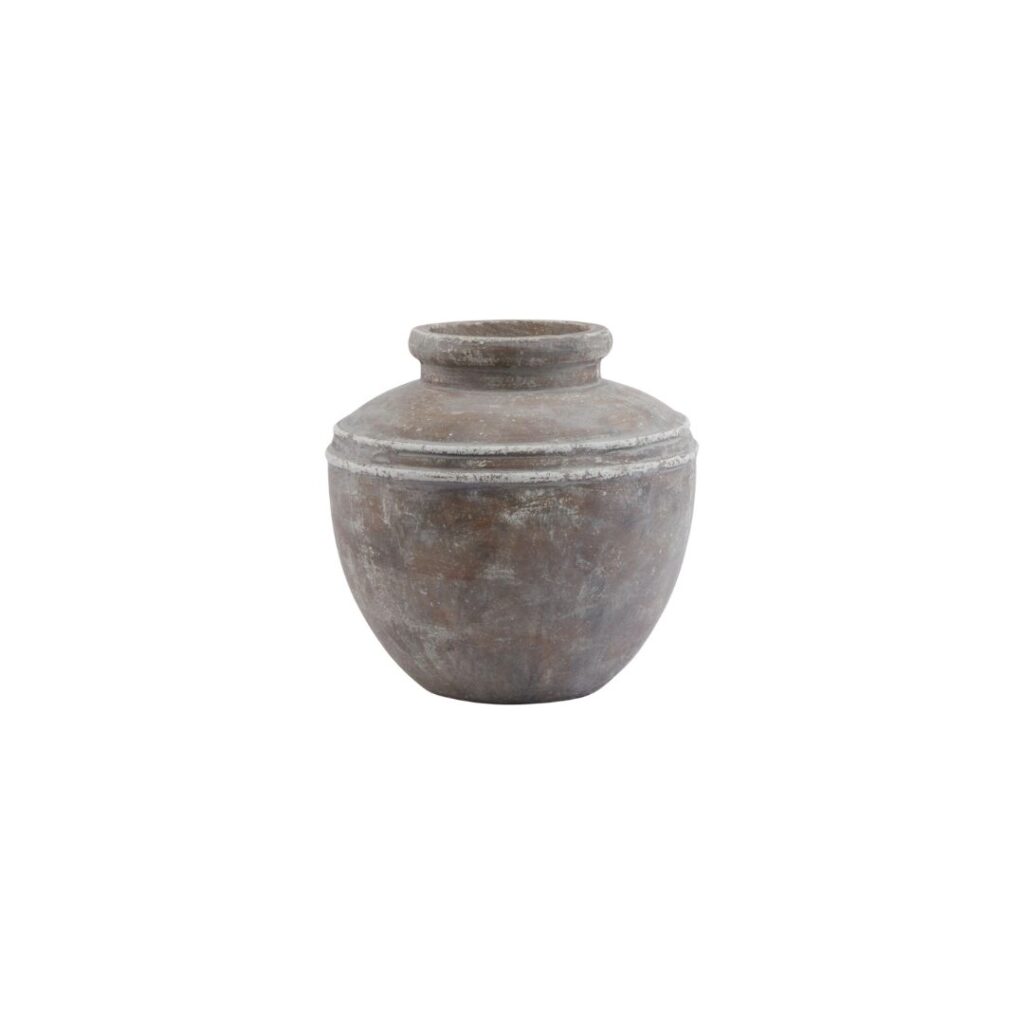 SIENA Brown Water Pot &ndash; Handcrafted ceramic urn-style water pot with distressed brown finish, suitable for live or artificial arrangements.
