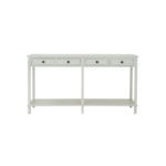 BELMONT Collection 4 Drawer Console – white natural wood console with four drawers for storage and décor