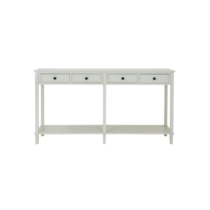BELMONT Collection 4 Drawer Console – white natural wood console with four drawers for storage and décor