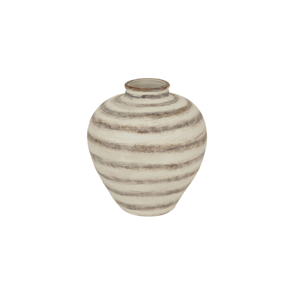 RAVELLO Large Stripe Amfora Vase &ndash; Ceramic vase with brown and white striped geometric design, Mediterranean-inspired, ideal for statement displays.