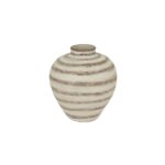 RAVELLO Large Stripe Amfora Vase – Ceramic vase with brown and white striped geometric design, Mediterranean-inspired, ideal for statement displays.