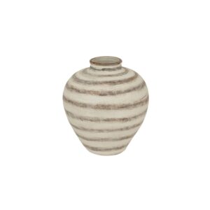 RAVELLO Large Stripe Amfora Vase – Ceramic vase with brown and white striped geometric design, Mediterranean-inspired, ideal for statement displays.