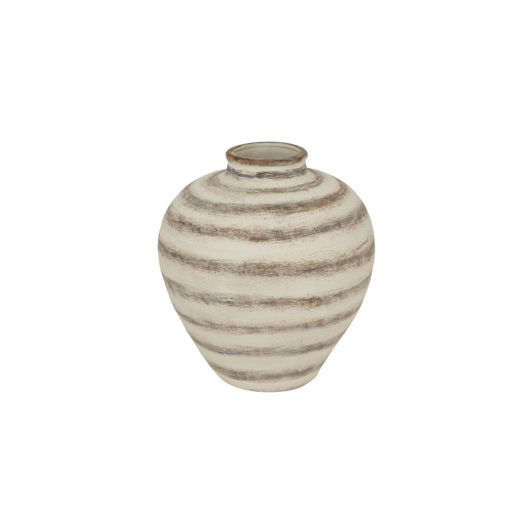 RAVELLO Large Stripe Amfora Vase – Ceramic vase with brown and white striped geometric design, Mediterranean-inspired, ideal for statement displays.