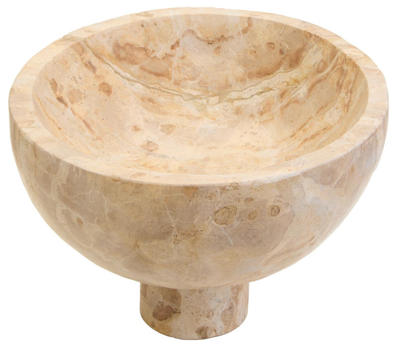 Chocolate marble pedestal bowl with natural veining and a round elevated base.