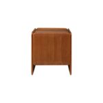 MIKA Left Bedside Cabinet in amber-finished mindi veneer with smooth rounded edges and modern sculptural form.