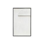 White textured wall art with vertical ribbed detailing and a semi-circular relief in a wooden frame.
