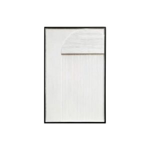 White textured wall art with vertical ribbed detailing and a semi-circular relief in a wooden frame.