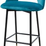 Petrol velvet bar chair with black steel frame and brass-tipped legs