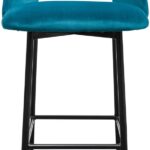 Petrol velvet bar chair with black steel frame and brass-tipped legs