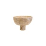 Chocolate marble pedestal bowl with natural veining and a round elevated base.