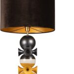 Handcrafted bronze and yellow glazed ceramic table lamp with stacked sculptural base and dark drum shade