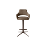 Modern bar chair with upholstered Bermuda fabric seat and brushed bronze swivel base