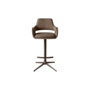 Modern bar chair with upholstered Bermuda fabric seat and brushed bronze swivel base