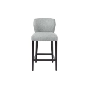 JASY Paco Low Bar Chair with Paco Acier fabric, cushioned seat, low backrest, and Dark Wengue beech legs
