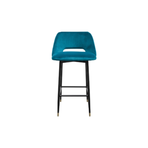 Petrol velvet bar chair with black steel frame and brass-tipped legs