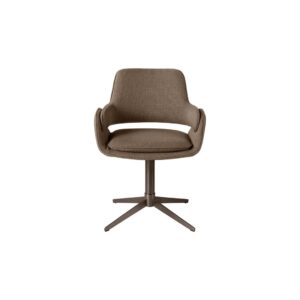 Modern dining chair with Bermuda fabric upholstery and brushed bronze stainless-steel legs