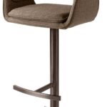 Modern bar chair with upholstered Bermuda fabric seat and brushed bronze swivel base