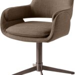 Modern dining chair with Bermuda fabric upholstery and brushed bronze stainless-steel legs
