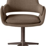 Modern dining chair with Bermuda fabric upholstery and brushed bronze stainless-steel legs